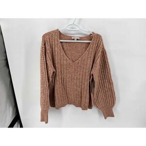 FRYE AND CO Apricot Brandy Textured Knit V Neck Balloon Sleeve Sweater XXL